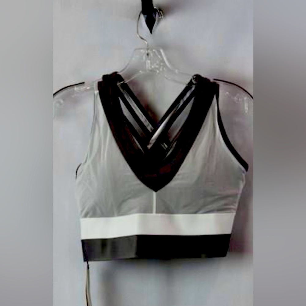 Lole women’s sport bra in size Large. Color is Black, Grey and white